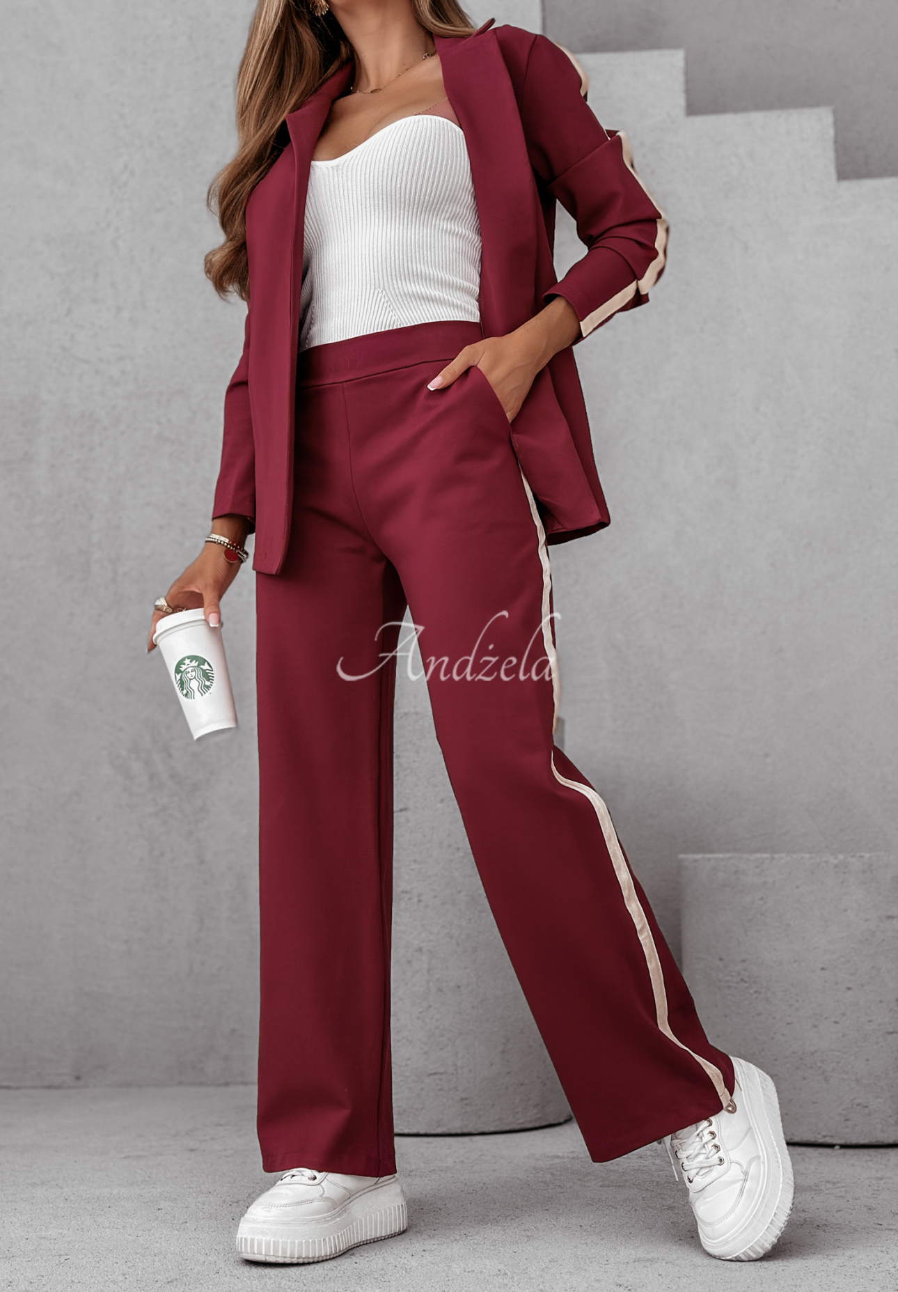 Self Respect women's sweat suit with piping burgundy