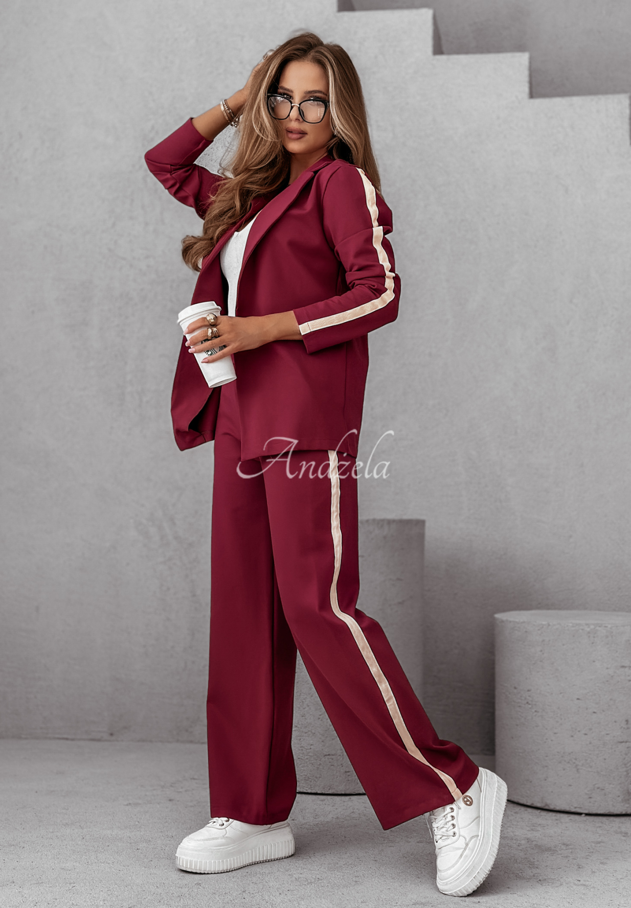 Self Respect women's sweat suit with piping burgundy