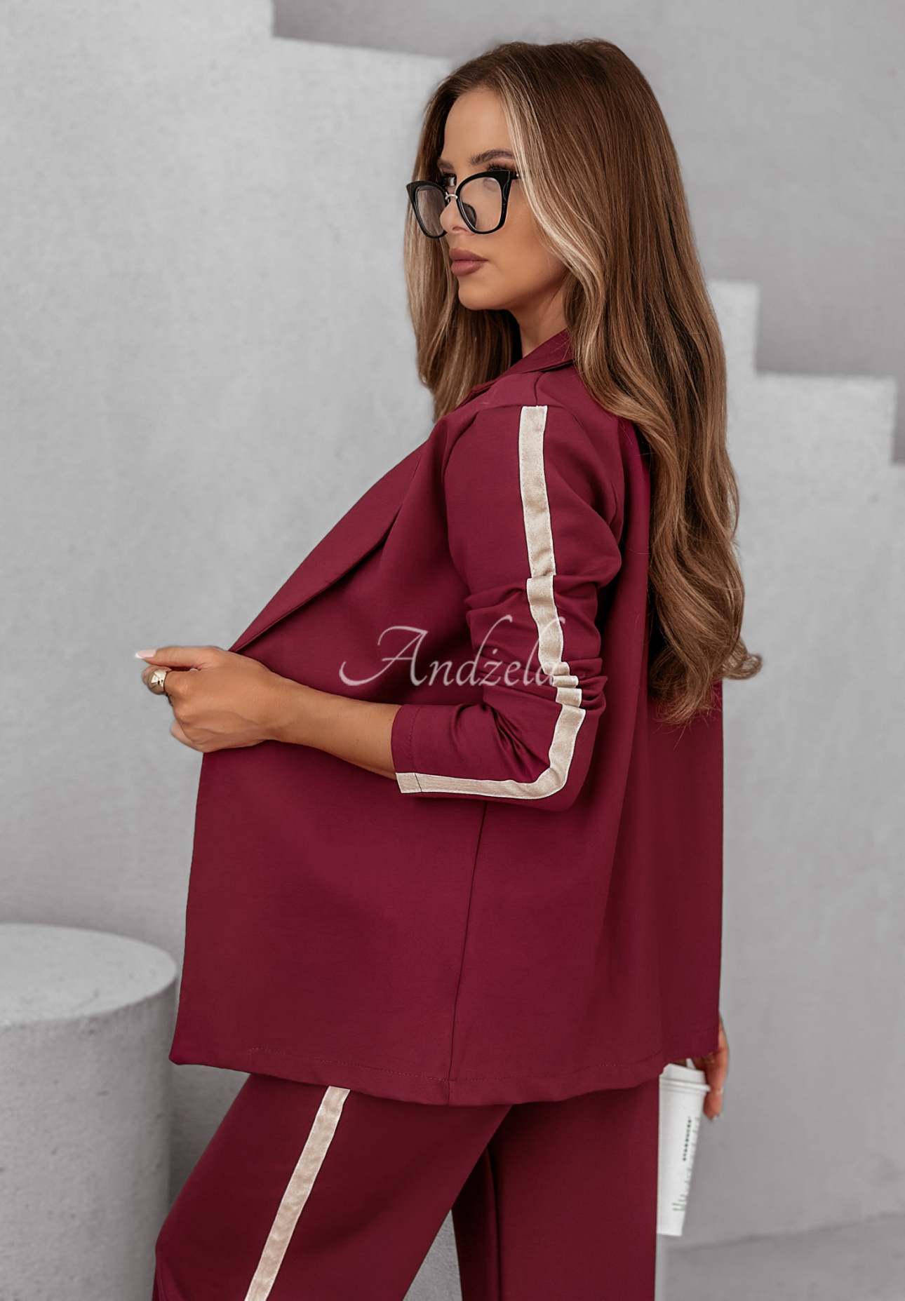 Self Respect women's sweat suit with piping burgundy