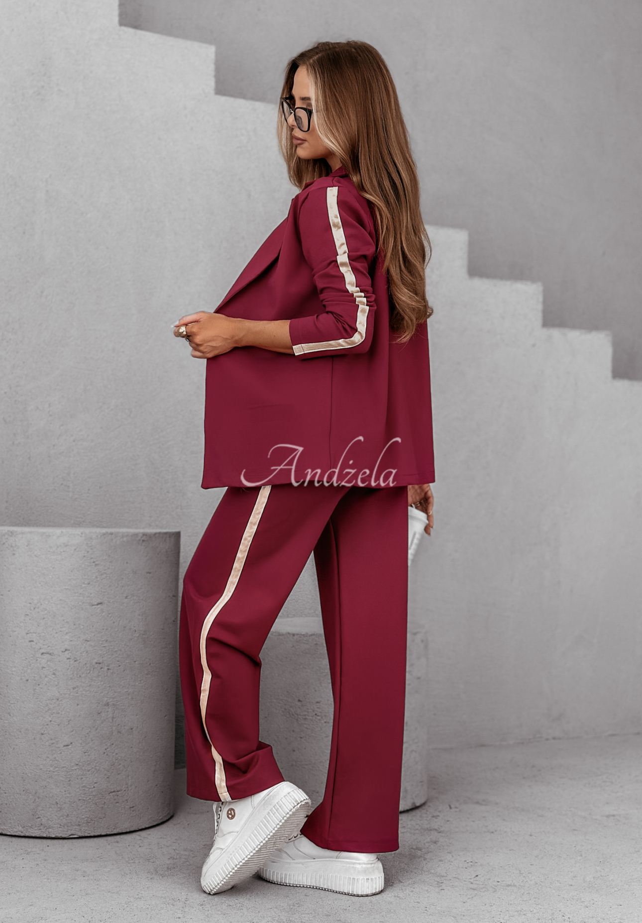 Self Respect women's sweat suit with piping burgundy