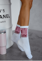 Długie skarpetki z napisami Ciao Bella biało-różowe