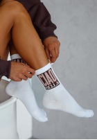 Długie skarpetki z napisami Ciao Bella biało-czekoladowe