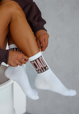 Long socks with lettering Ciao Bella white