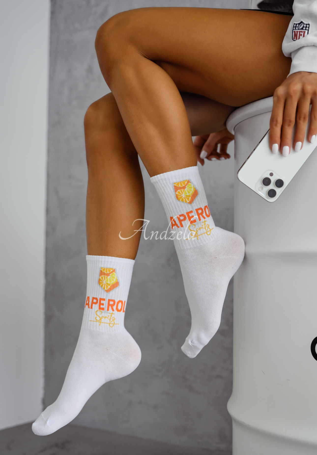 Long socks with lettering Aperol Spritz white