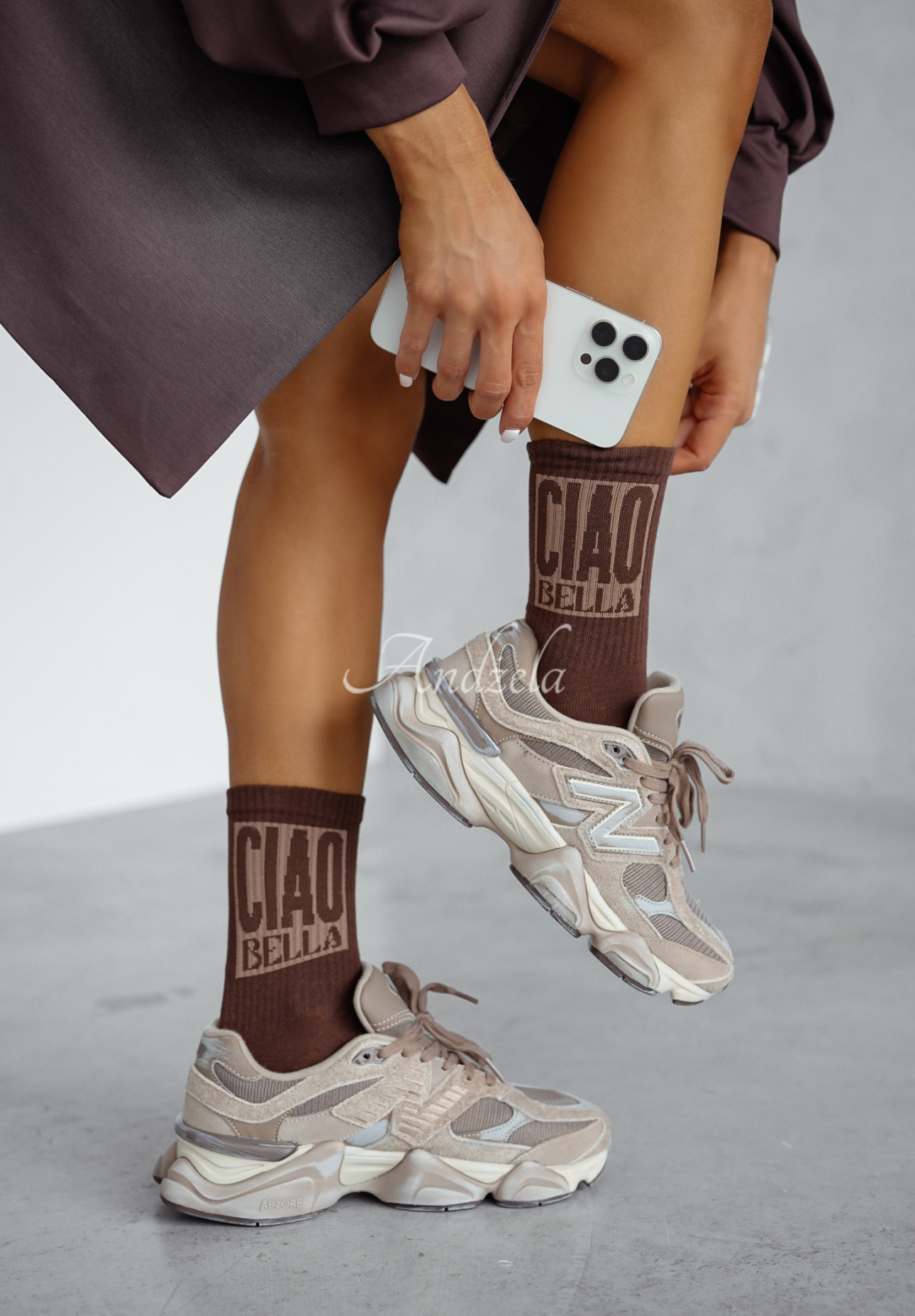 Long socks with lettering Ciao Bella chocolate.