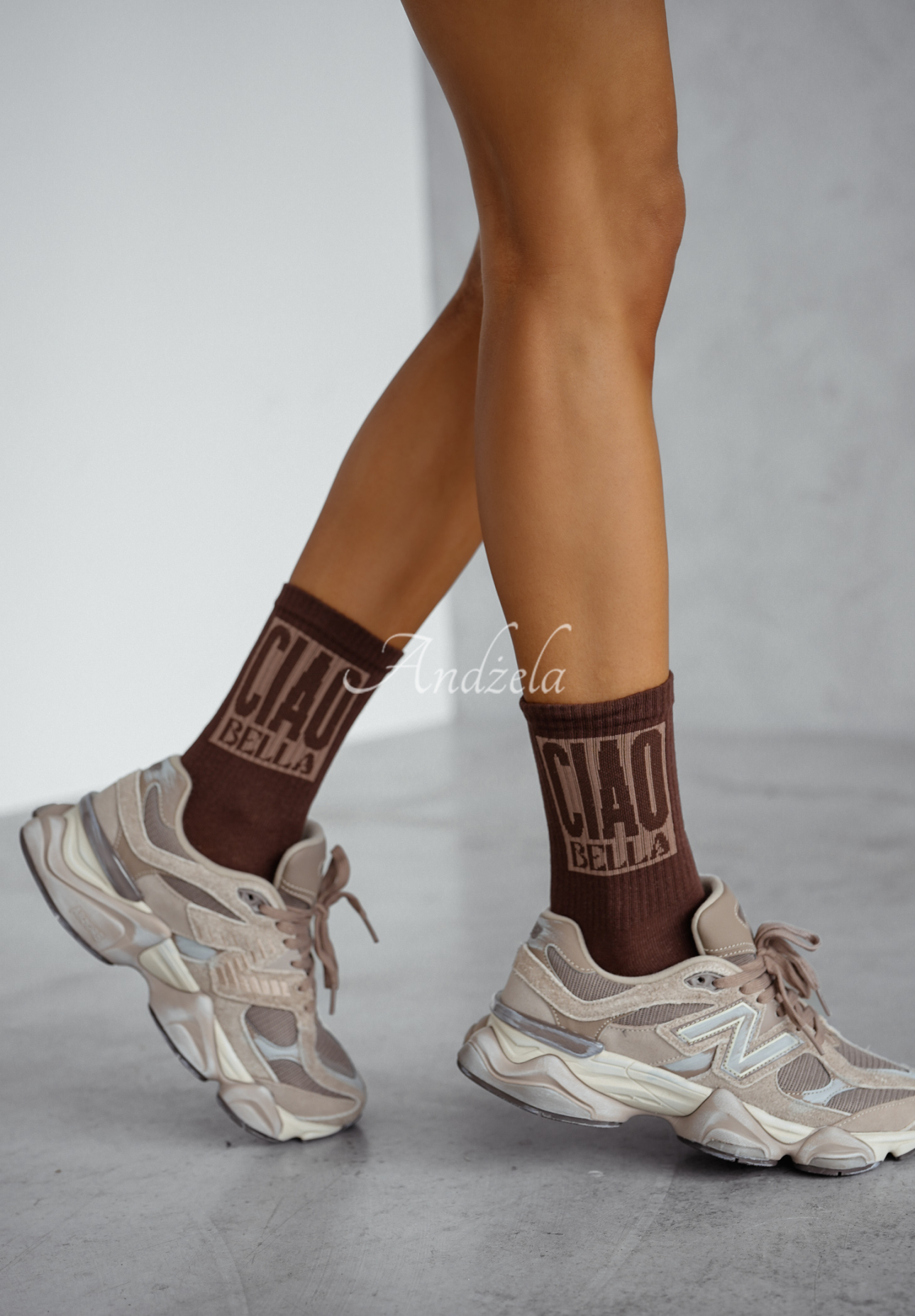 Long socks with lettering Ciao Bella chocolate.