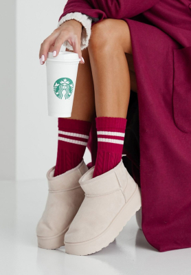 Embellished braided long socks Long Stripes burgundy