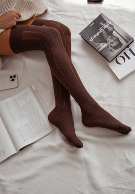 Alpine Holiday chocolate decoratively braided knee socks
