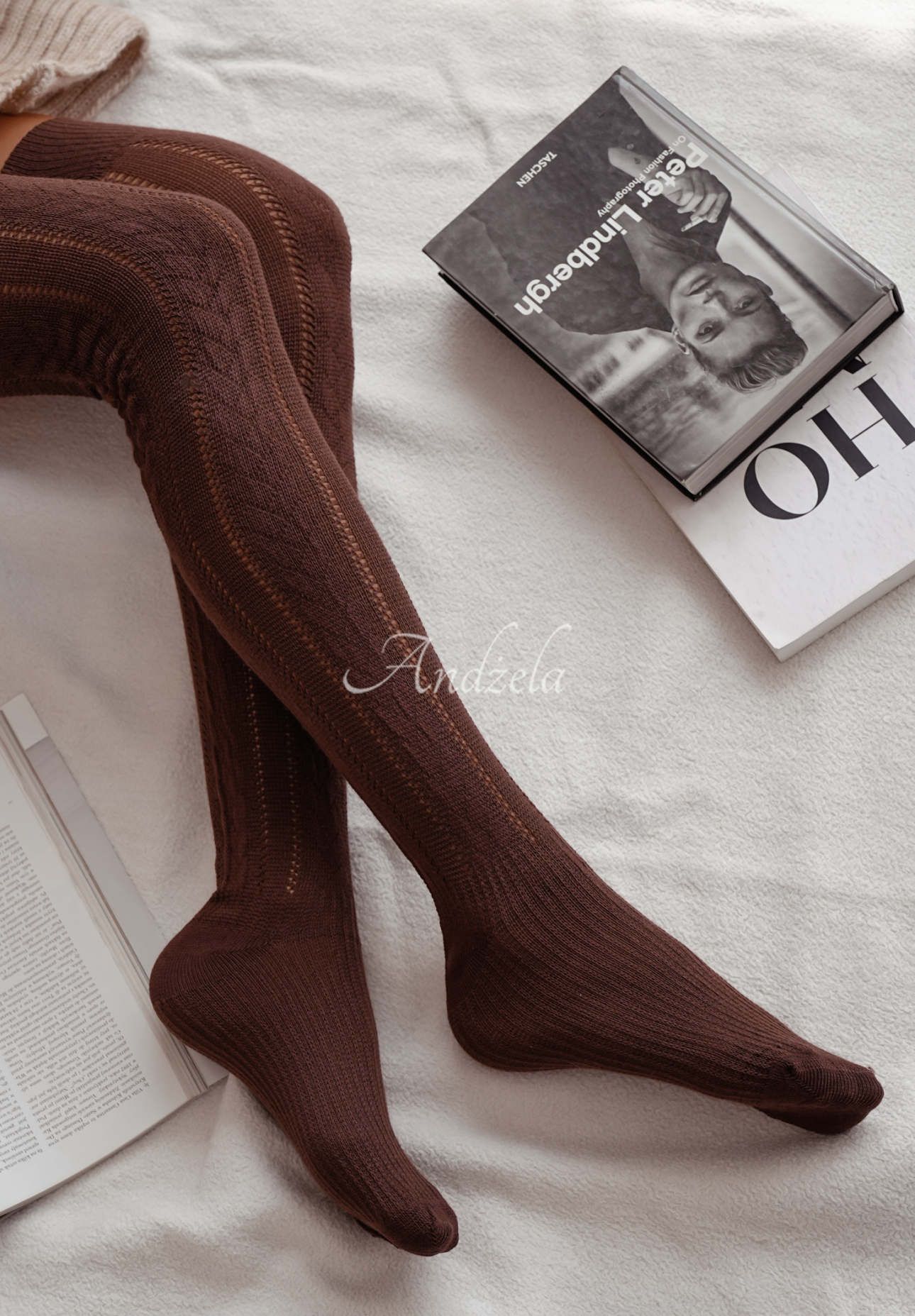 Alpine Holiday chocolate decoratively braided knee socks
