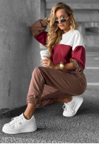 Komplet dresowy bluza i spodnie Just A Look czekoladowo-burgundowy