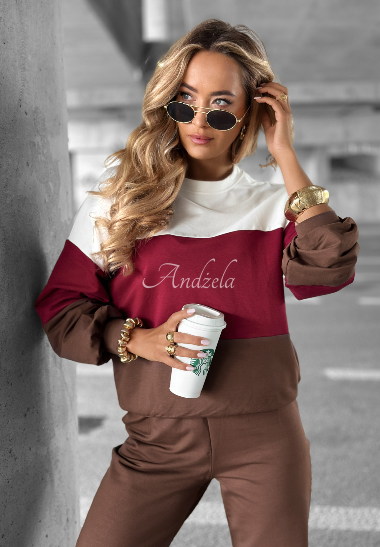 Just A Look sweatshirt and pants set chocolate and burgundy