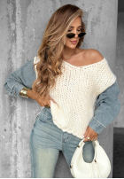 Sweter z jeansowymi rękawami Rainy Hollow ecru