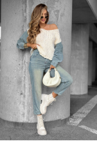Sweter z jeansowymi rękawami Rainy Hollow ecru