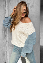 Sweter z jeansowymi rękawami Rainy Hollow ecru
