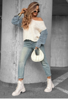 Sweter z jeansowymi rękawami Rainy Hollow ecru