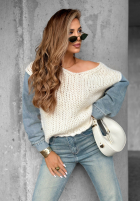 Sweter z jeansowymi rękawami Rainy Hollow ecru