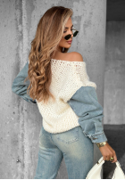 Sweter z jeansowymi rękawami Rainy Hollow ecru