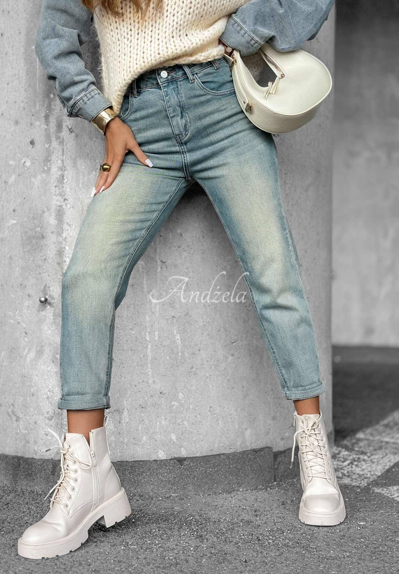 Still Thinking light blue denim mom fit pants