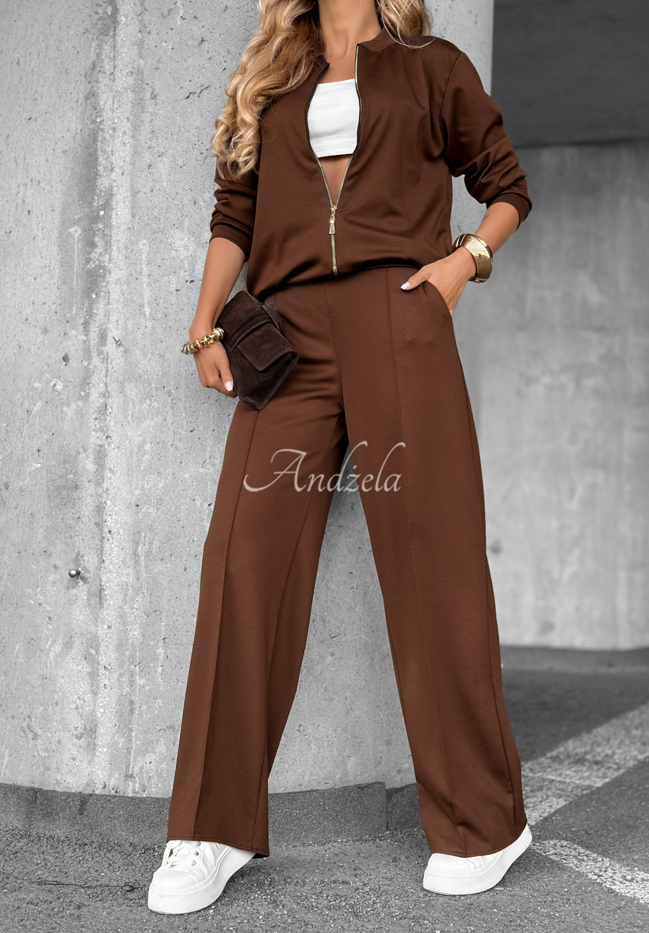 Tracksuit set sweatshirt and pants Tell Me Later chocolate