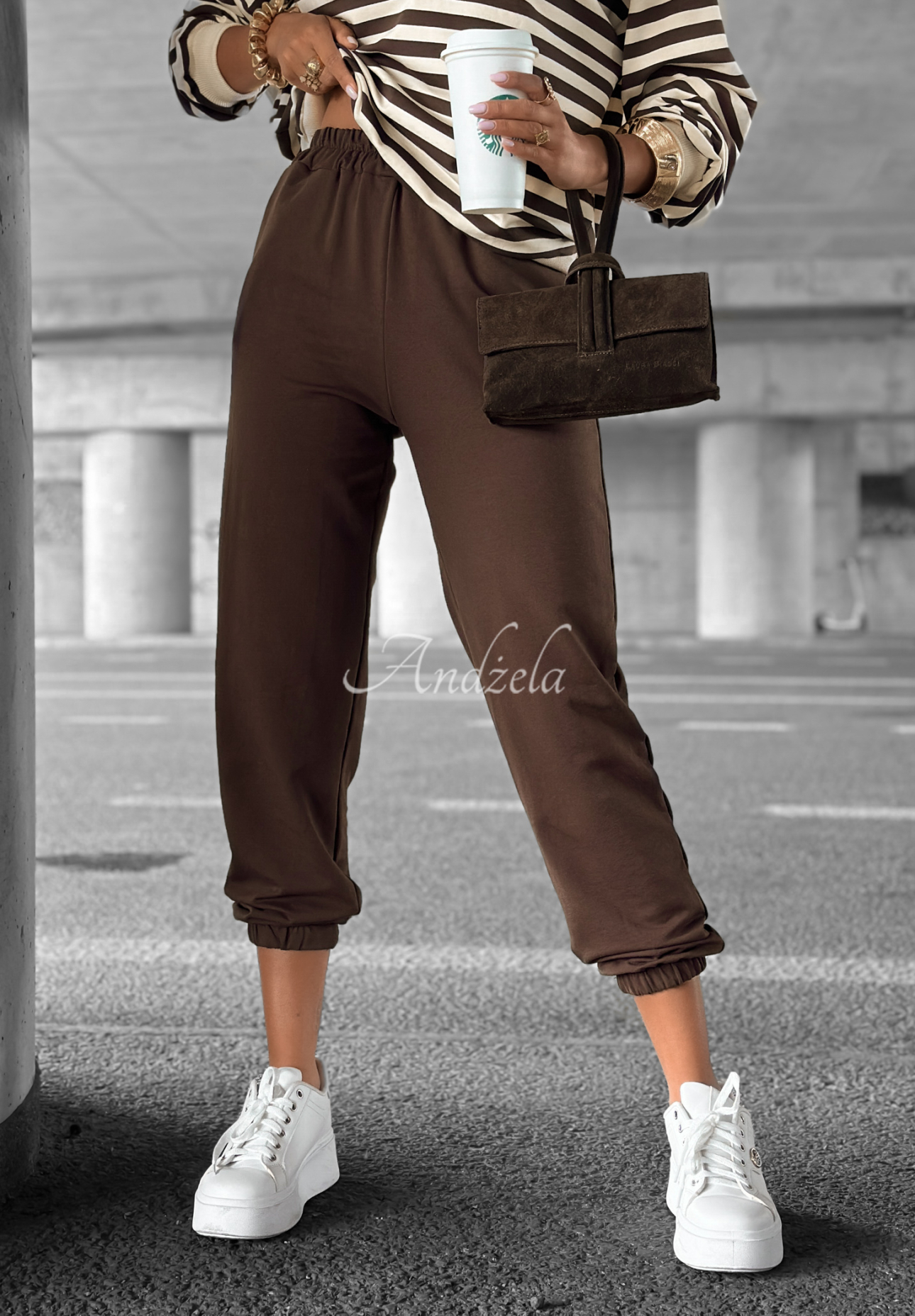 Low Battery striped sweatshirt and pants set vanilla and chocolate