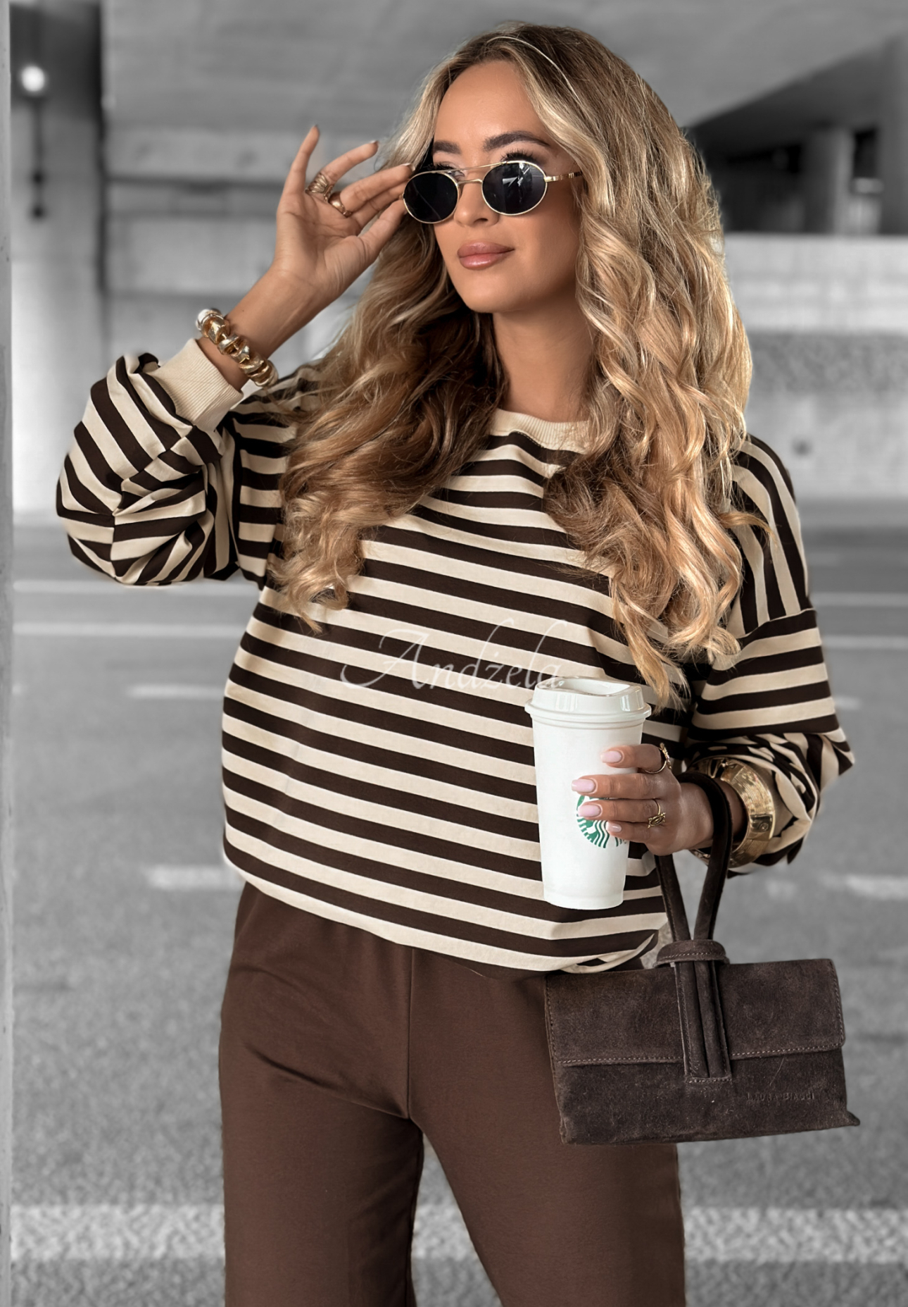 Low Battery striped sweatshirt and pants set vanilla and chocolate
