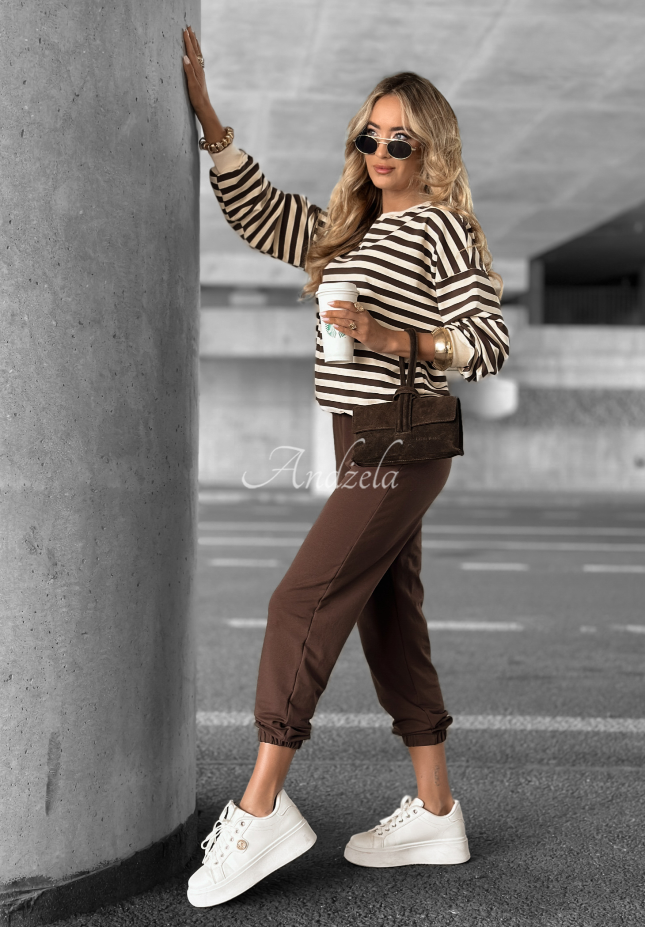 Low Battery striped sweatshirt and pants set vanilla and chocolate