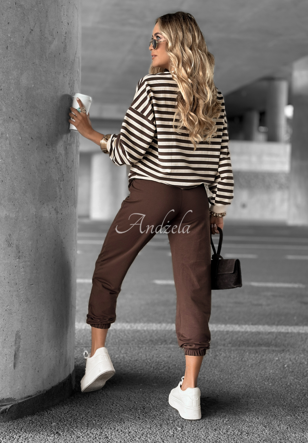 Low Battery striped sweatshirt and pants set vanilla and chocolate