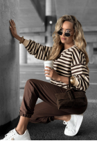 Komplet dresowy bluza i spodnie w paski Low Battery waniliowo-czekoladowy