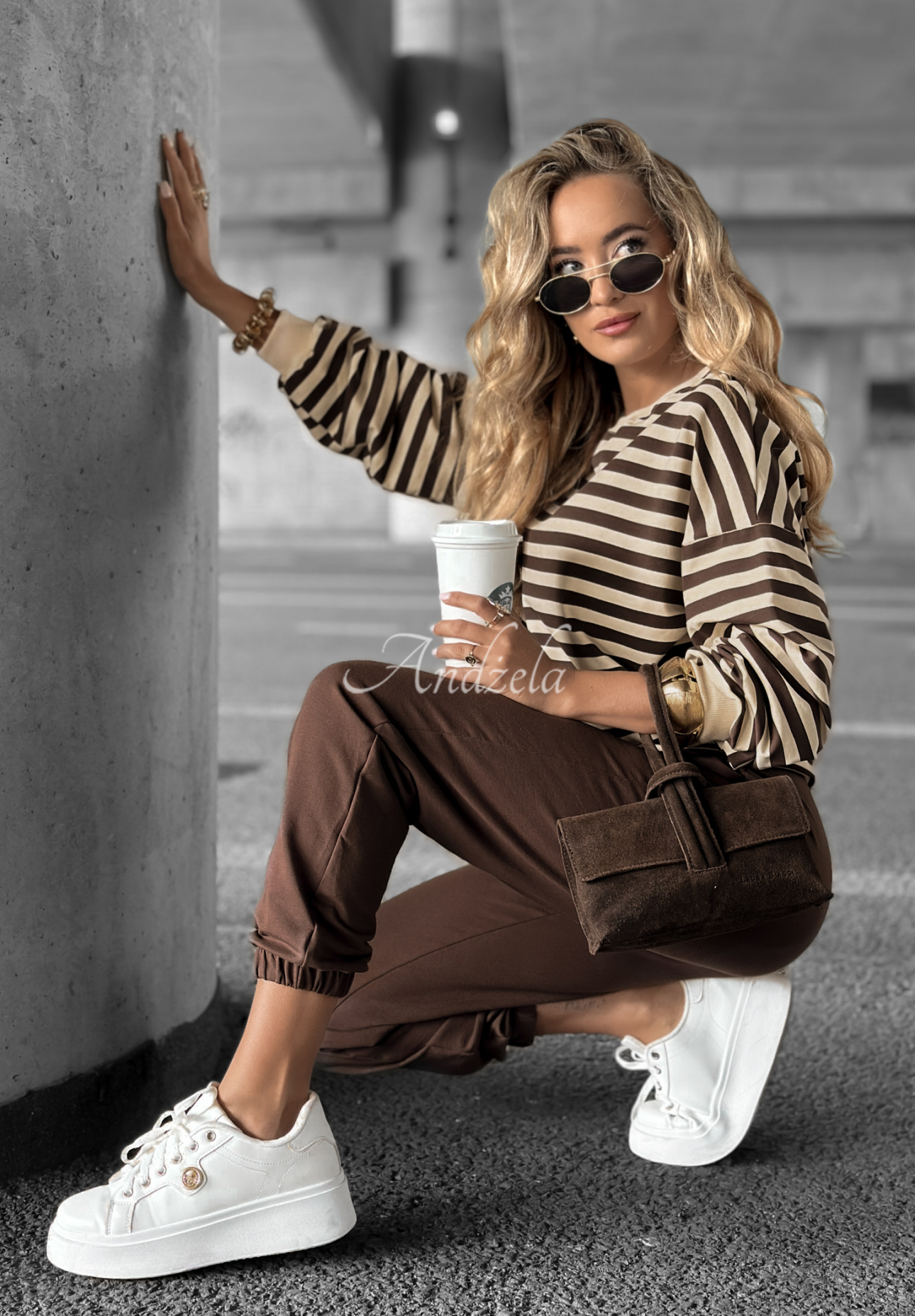 Low Battery striped sweatshirt and pants set vanilla and chocolate
