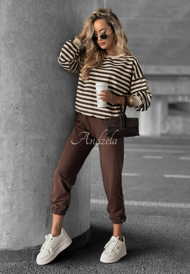 Low Battery striped sweatshirt and pants set vanilla and chocolate