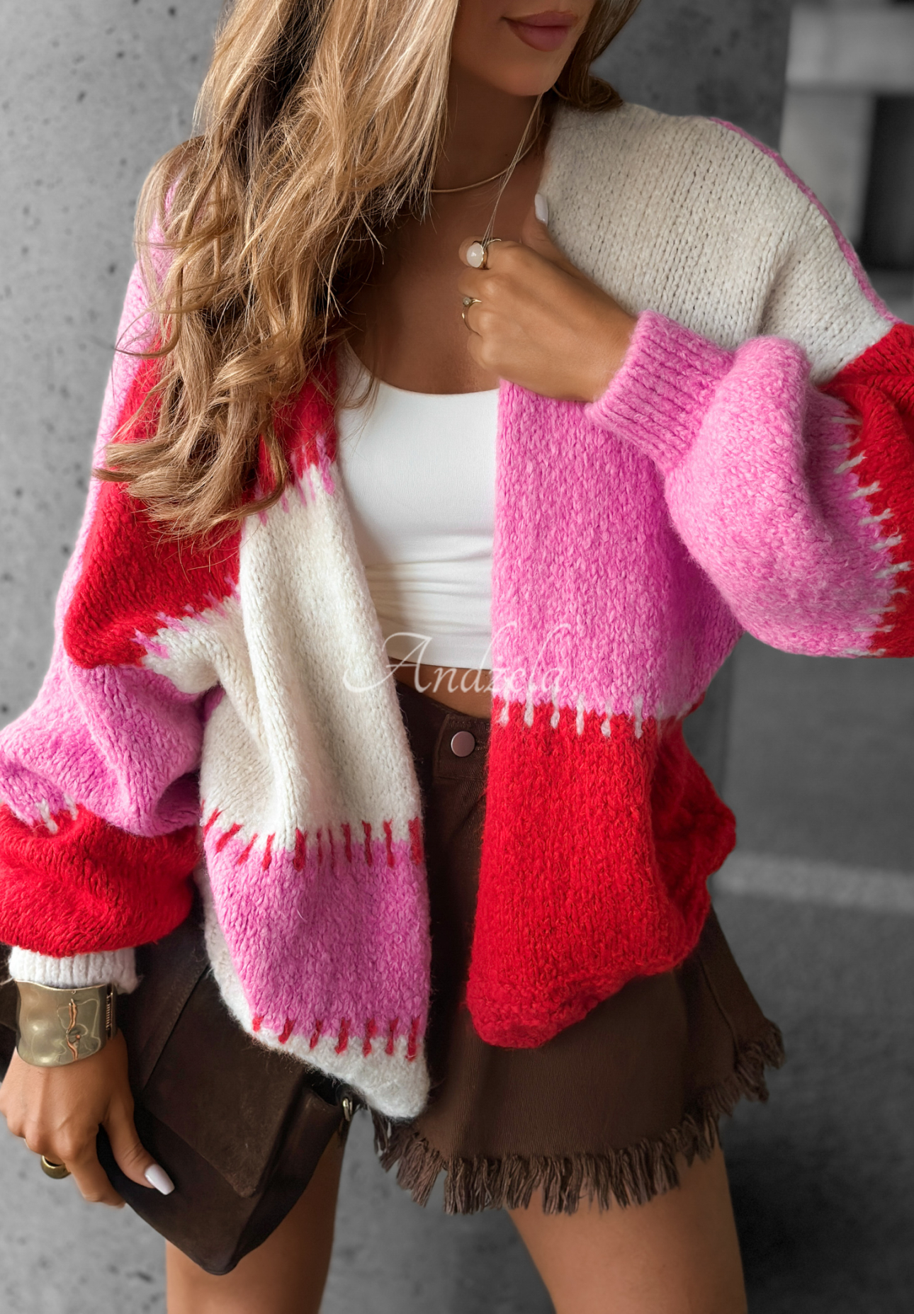 Cold Coffee pink-red short cardigan