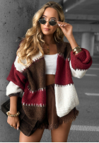 Krótki kardigan Cold Coffee burgundowo-czekoladowy