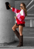 Krótki kardigan Cold Coffee różowo-czerwony