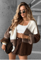Krótki kardigan Cold Coffee czekoladowo-biały