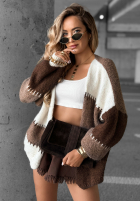 Krótki kardigan Cold Coffee czekoladowo-biały