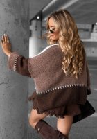 Krótki kardigan Cold Coffee czekoladowo-biały