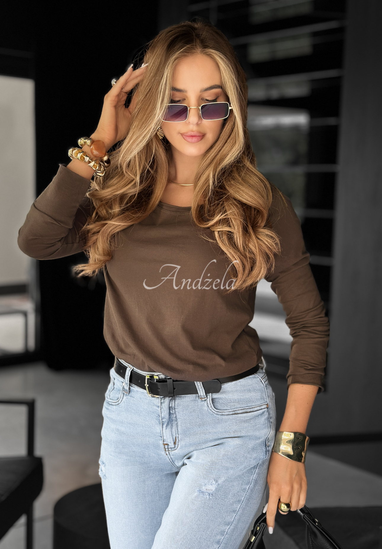 Bluzka longsleeve Not Available czekoladowa