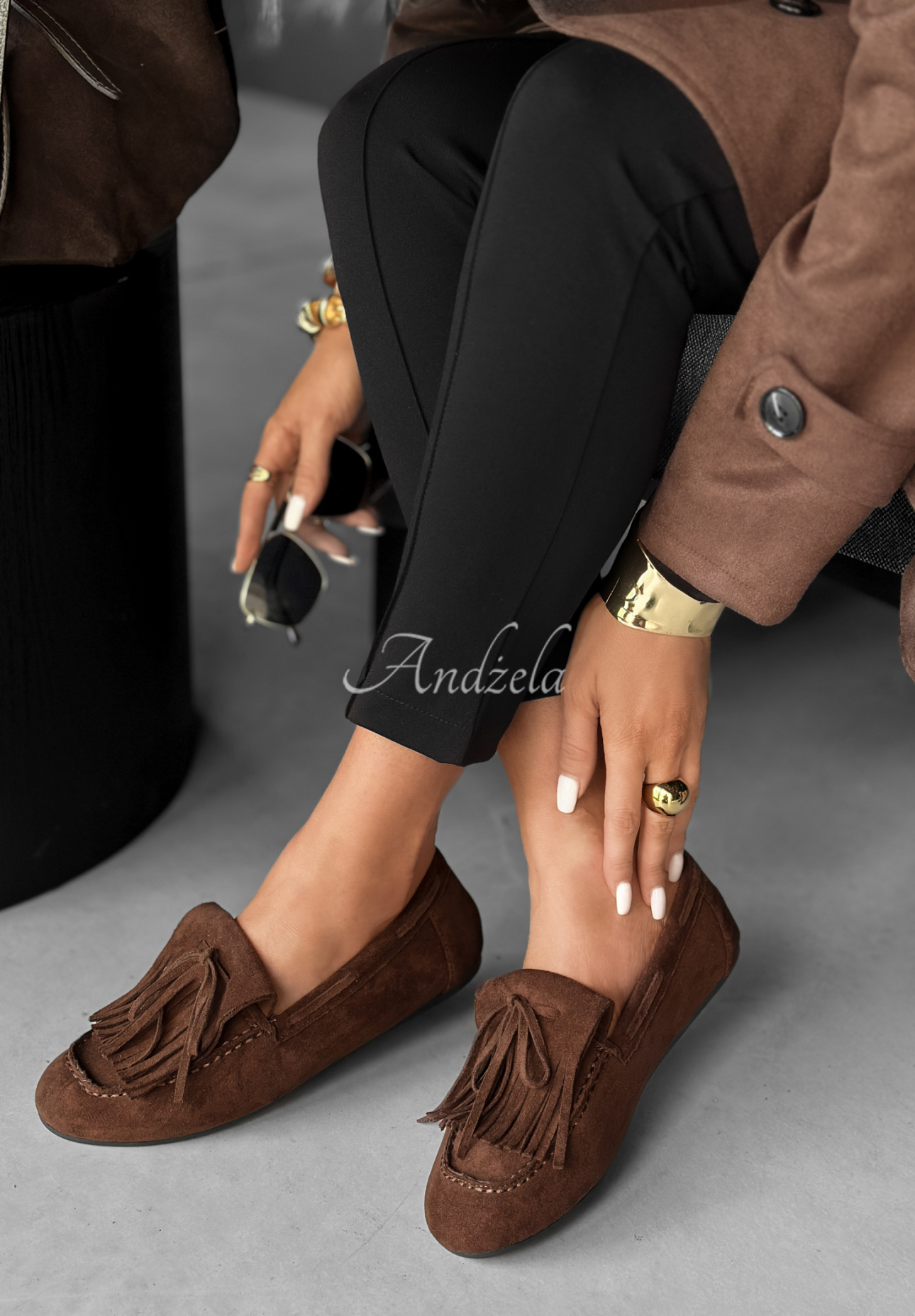 Suede moccasins with tassels One More Walk chocolate