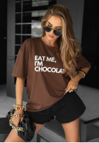 T-shirt z nadrukiem Eat Me czekoladowy