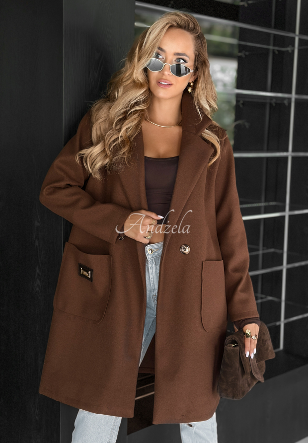 Oversize coat with collar Find Your Peace chocolate