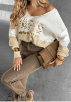 Sweter z nadrukiem Golden Paris biało-beżowy
