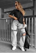 Spodnie jeansowe wide leg z przetarciami Cancel Everything jasnoszare