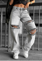 Spodnie jeansowe wide leg z przetarciami Cancel Everything jasnoszare