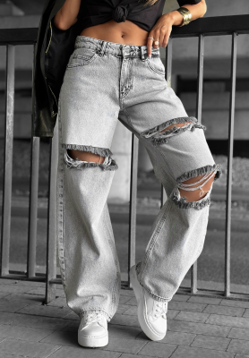 Denim wide leg pants with rubbing Cancel Everything light grey