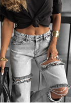 Spodnie jeansowe wide leg z przetarciami Cancel Everything jasnoszare
