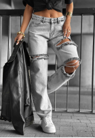 Spodnie jeansowe wide leg z przetarciami Cancel Everything jasnoszare
