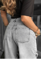 Spodnie jeansowe wide leg z przetarciami Cancel Everything jasnoszare
