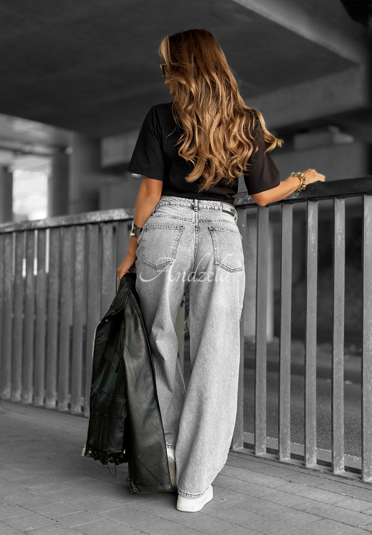 Denim wide leg pants with rubbing Cancel Everything light grey