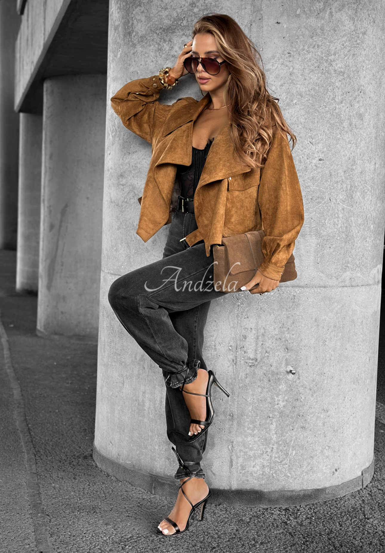 Zamszowa ramoneska Talk About It camelowa