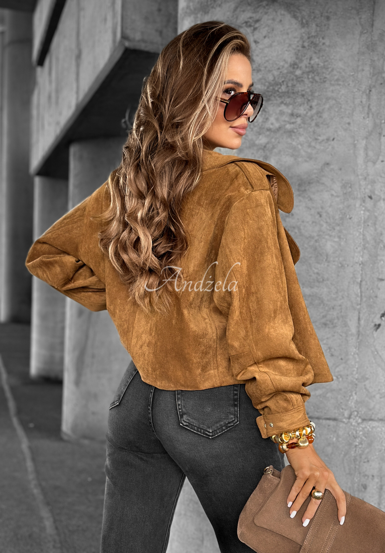 Zamszowa ramoneska Talk About It camelowa